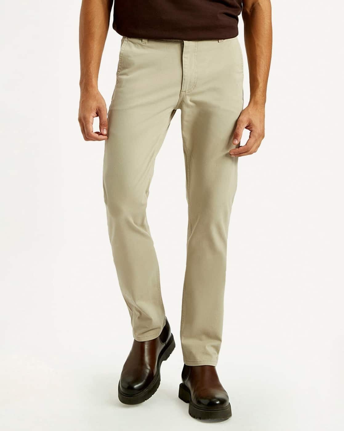 Men Slim Fit Flat-Front Chinos