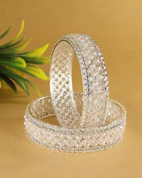 NMII Women Set of 2 Silver-Plated Stone-Studded Bangles