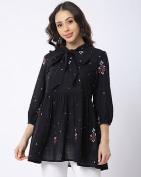 r&b Women Micro Print Slim Fit Mandarin-Neck Top-picture-12