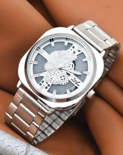 Louis Devin Men Analogue Wrist Watch with Stainless Steel Strap-LD-G081-WHT-CH