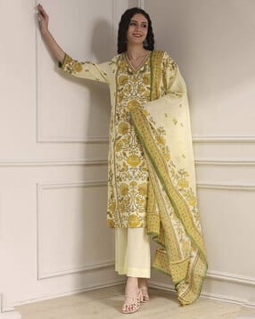 biba Women Floral Print Straight Kurta Suit Set-picture-17