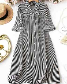 Women Striped Shirt Dress
