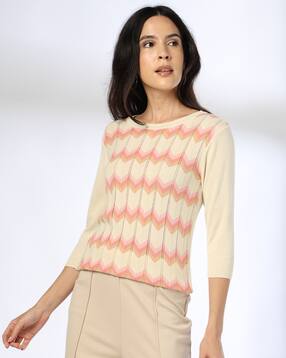 fig Women Chevron-Knit Round-Neck Pullover-picture-14