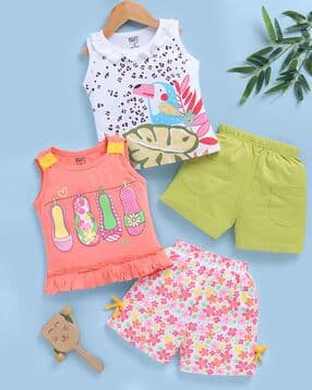 blushh berry Girls Pack of 2 Printed Shorts with Top-picture-16