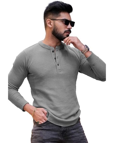 Hoodler Women Waffle-Knit Regular Fit Henley T-Shirt