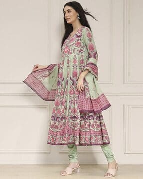 Women Floral Print Anarkali Kurta Suit Set-image-47