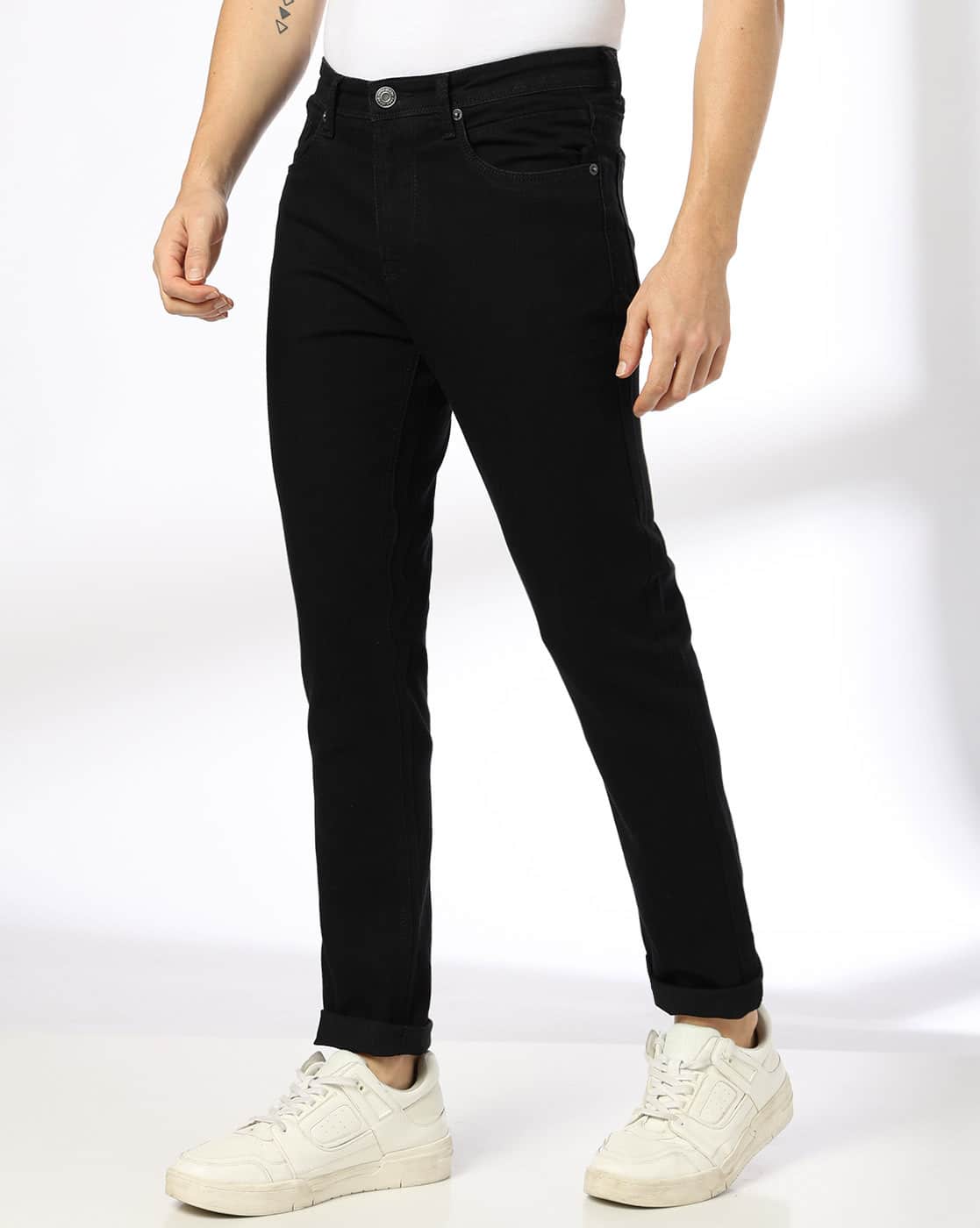 DNMX Men Mid-Rise Slim Fit Jeans For Men (Black, 34)