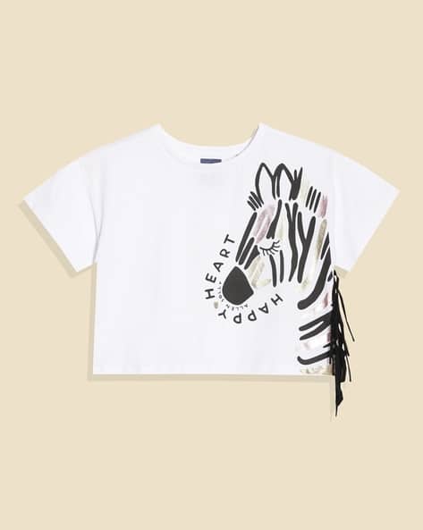 ALLEN SOLLY Girls Graphic Print Regular Fit T-shirt