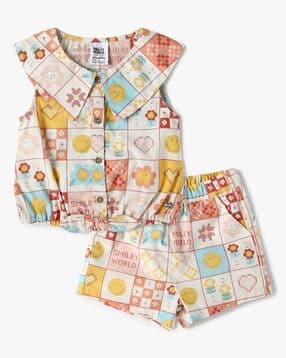 Girls Checked Top & Shorts Set