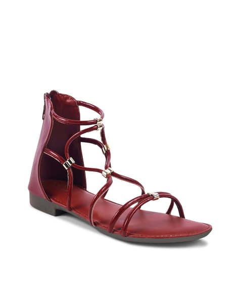 Women Gladiator Flat Sandals with Zip Fastening