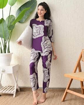 ichaa Women Geometric Print Top & Pyjamas Set-picture-53