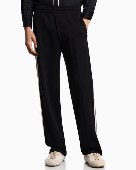 Buy EMPORIO ARMANI Regular Fit Jersey Trousers | Black Color Men