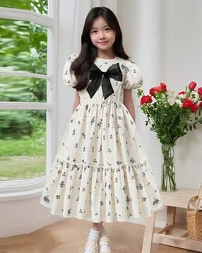 Girls Floral Print Fit & Flared Dress