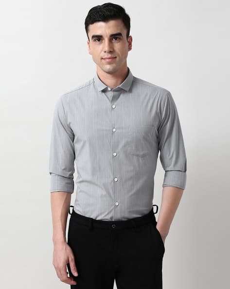 Men Striped Slim Fit Shirt with Spread Collar