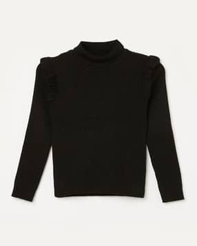 fame forever by lifestyle Girls Ribbed High-Neck Pullover with Ruffled Details-picture-14