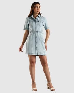 princess polly baby blue dress GUESS JEANS Denim dress in dark blue