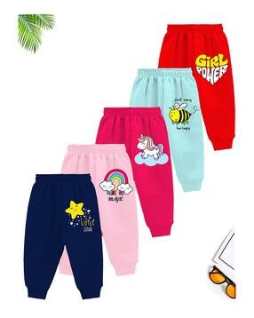 Girls Pack of 5 Graphic Print Straight Track Pants