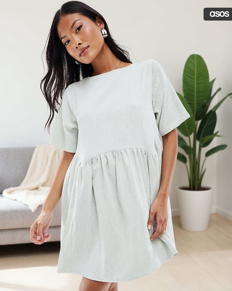 ASOS DESIGN Petite Cord Smock Dress with Waist Seam Detail