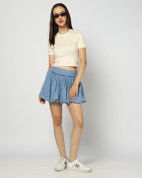 yousta Women Denim Balloon Skirt-picture-13