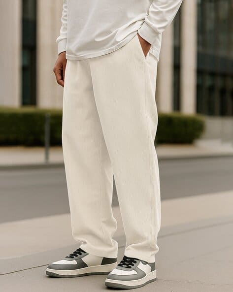 Men Relaxed Fit Pants with Elasticated Drawstring Waist
