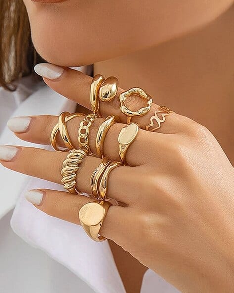 Jewels galaxy Set of 10 Gold-Plated Stackable Rings