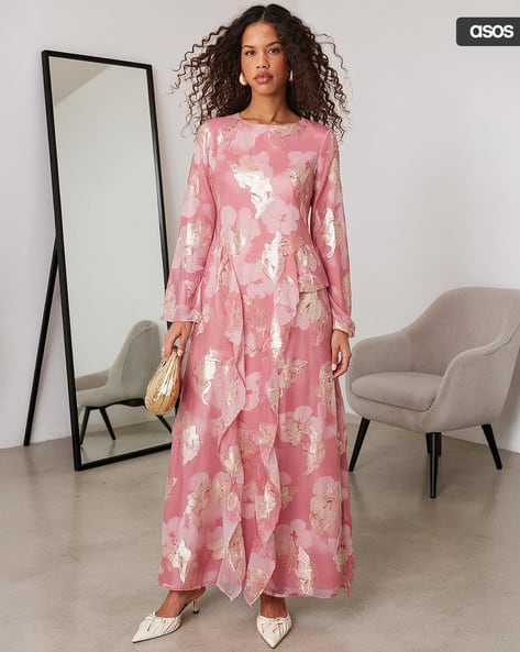 Long Sleeve Asos Pink Maxi ASOS Maxi Dress With Cut Out Back And