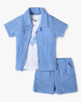 inf frendz Boys Patterned Shirt with Vest & Shorts Set-picture-16