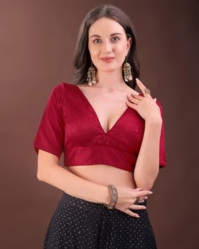 Women V-Neck Back-Open Blouse-image-44