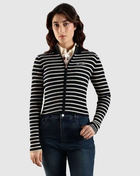 TOMMY HILFIGER Women Stripes Zip Front Pullover