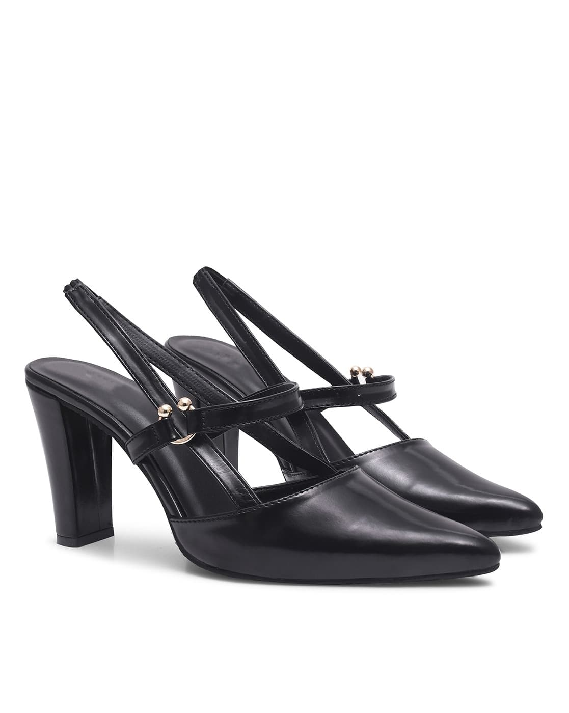 FROH FEET Women Pointed Toe Chunky Heeled Sandals (Black)