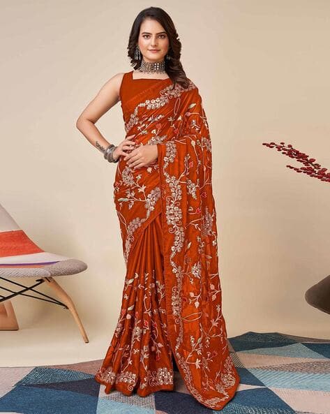 Nyrika Women Floral Embroidered Art Silk Saree