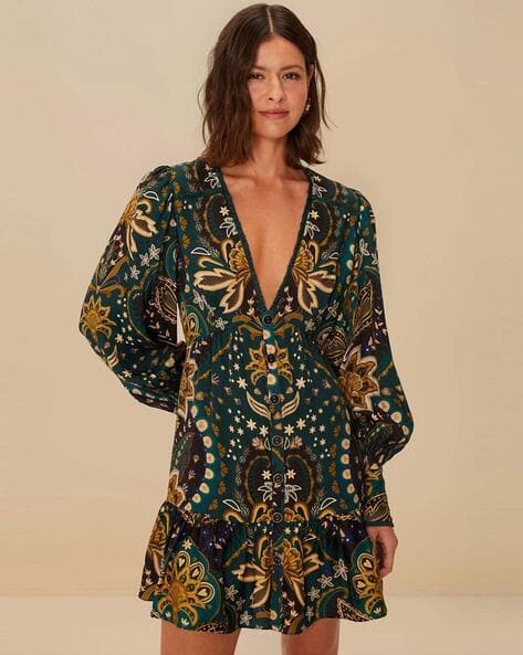 a-line v-neck floor-length chiffon evening dress with sequins Double V-neck Sequin Chiffon A-Line Evening Dress Green / L main image 1
