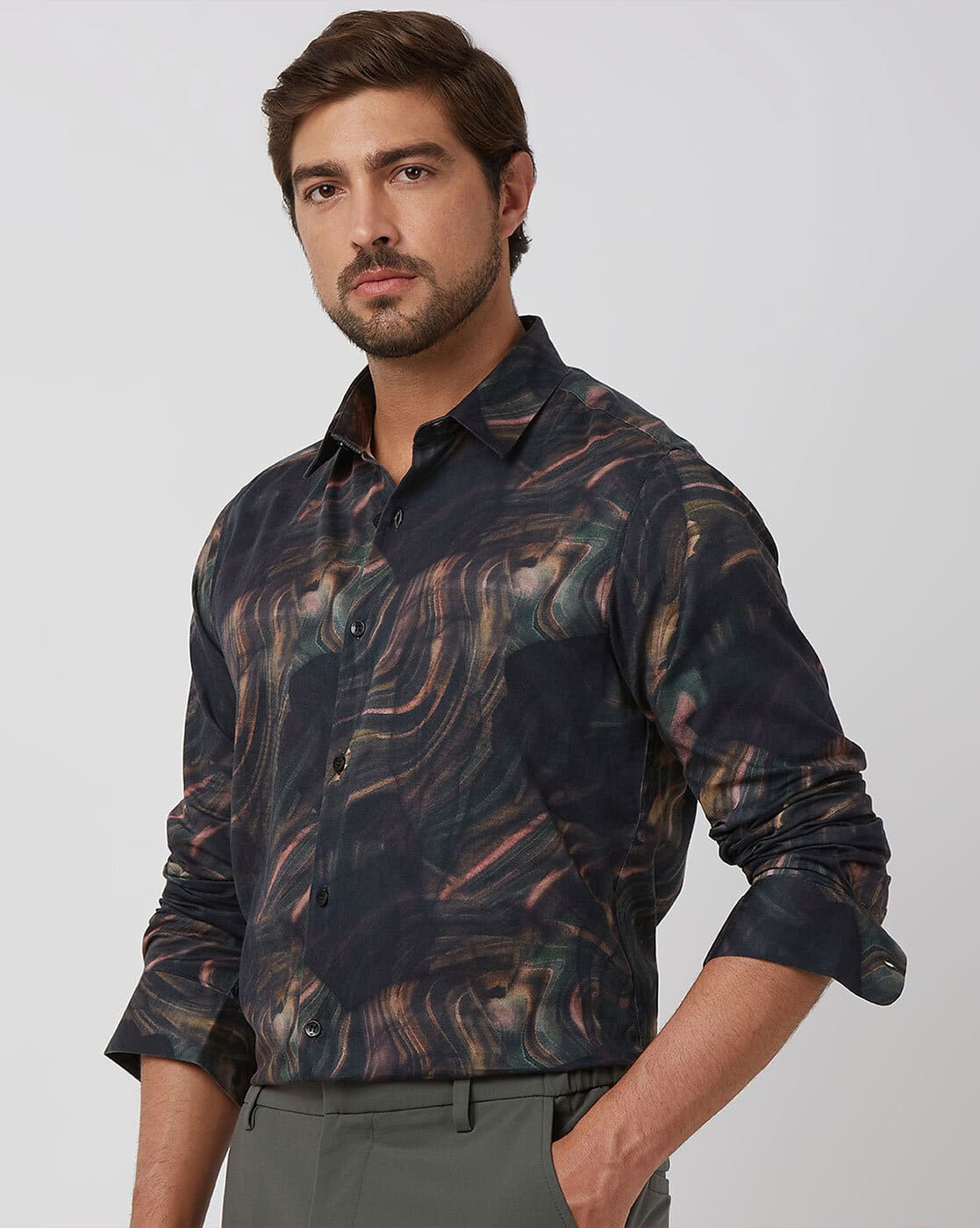 Men Digital Print Slim Fit Cotton Shirt