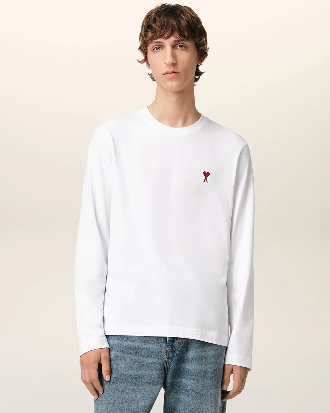 Buy Ami Paris Men Logo Embroidered Regular Fit Crew-Neck T-Shirt