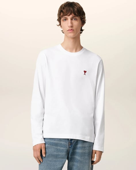 Buy Ami Paris Men Logo Embroidered Regular Fit Crew-Neck T-Shirt