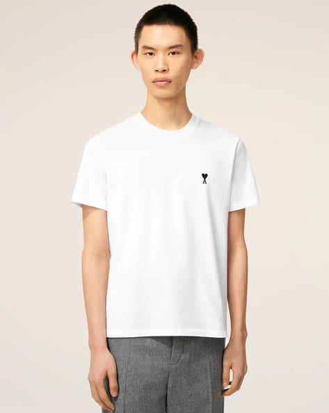 Buy Ami Paris Men Logo Embroidered Regular Fit Crew-Neck T-Shirt