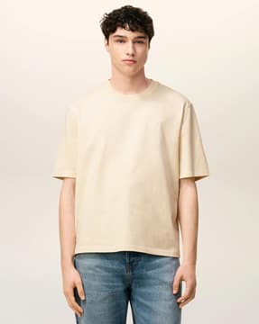 Buy Ami Paris Men Logo Embroidered Relaxed Fit Crew-Neck T-Shirt