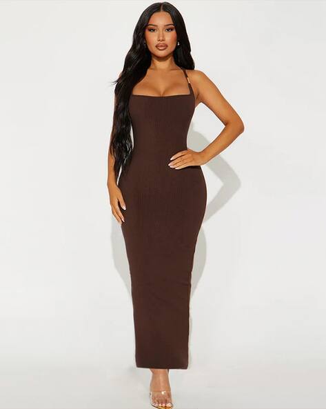 rusty brown color dress Long Sleeve Day Gown - MIDI main image 1