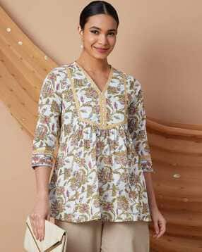 melange by lifestyle Women Floral Print V-Neck Kurta-picture-12