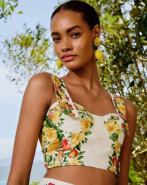 Buy FARM RIO Floral Print Fitted Lastex Sweetheart-Neck Top | Off