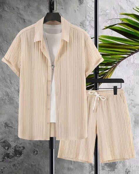 Alpha Tribe Men Collar Neck Shirt and Shorts