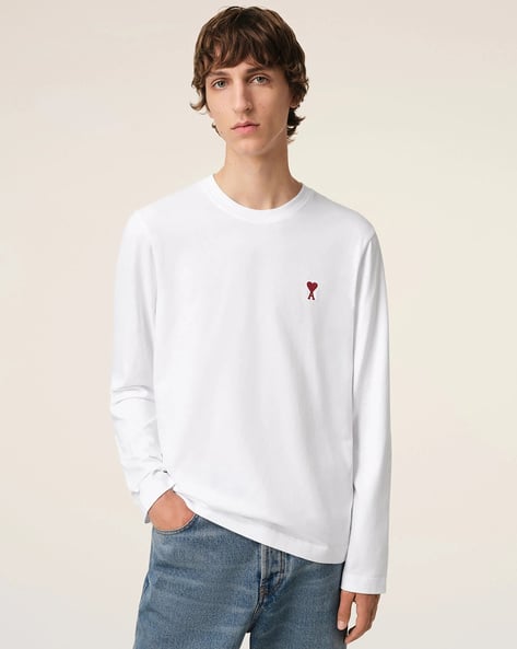 Buy Ami Paris Men Logo Embroidered Regular Fit Crew-Neck T-Shirt