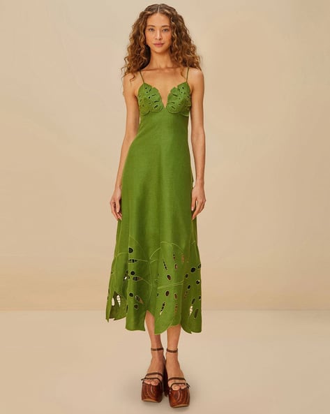 Buy FARM RIO Monstera Embroidered A-Line Dress | Green Color Women | AJIO  LUXE