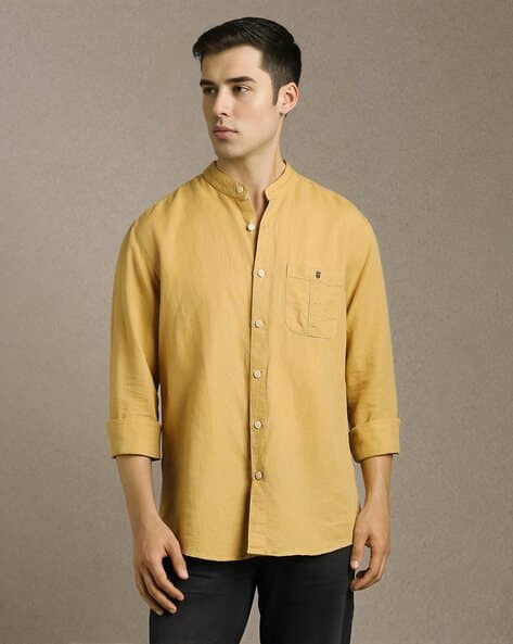 LOUIS PHILIPPE Men Slim Fit Shirt with Mandarin Collar
