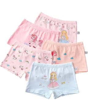 gialon Girls Pack of 5 Graphic Print Bloomers with Elasticated Waistband-picture-2