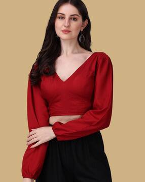 nyrika women V-Neck Back-Open Blouse-picture-37