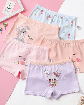 Girls Pack of 5 Graphic Print Bloomers with Elasticated Waistband-image-34