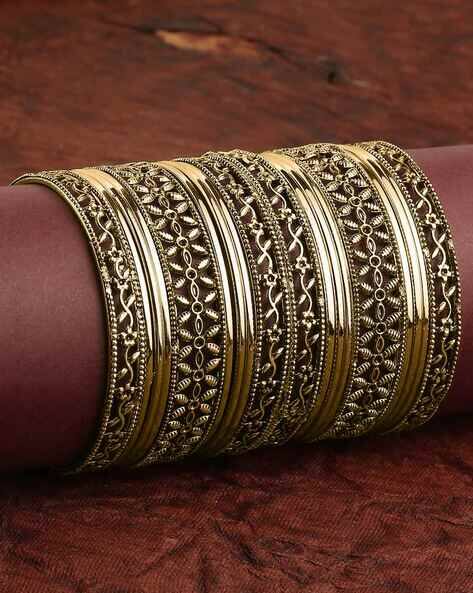 Women Combo of 18 Antique Gold Bangle Set