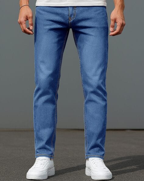 EYEBOGLER Men Lightly-Washed Slim Jeans with Fly-Button Closure