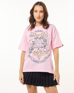 bewakoof Women Hogwarts Sigil - Harry Potter Graphic Print Oversized Fit T-Shirt-picture-49